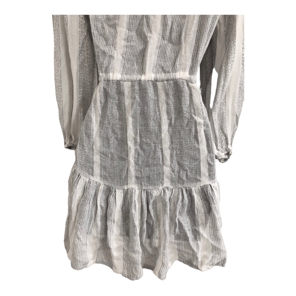 Blue Island white silver metallic low cut blouson sleeve embroidered mini dress - Picture 5 of 16